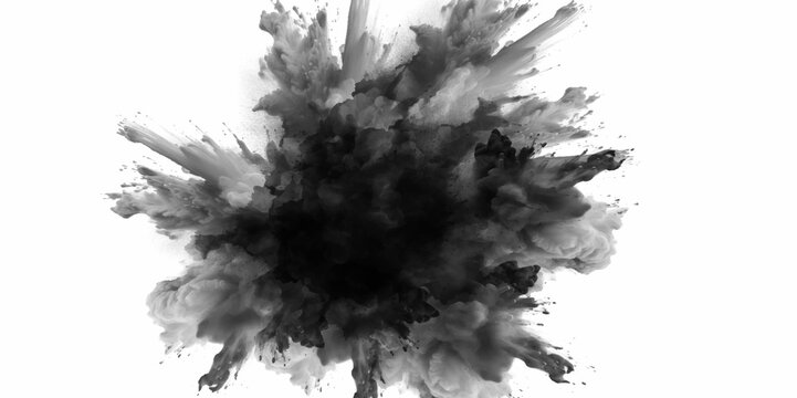 Black powder explosion with dark colors isolated white background. Black vibrant paint black powder explosion with dark colors isolated white background.