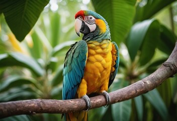 Obraz premium Beautiful tropical parrot ara sitting on the branch