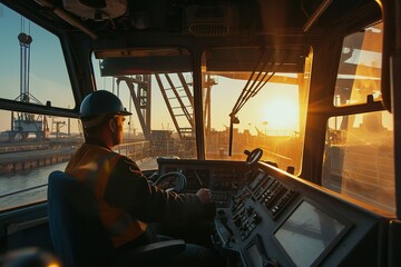 Fototapeta premium Inside crane cabin view