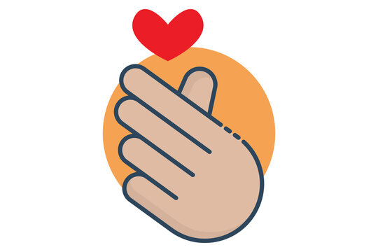 I love you sign language. "I love you sign" in sign language with diverse hands, expressing love. flat line icon style. element illustration