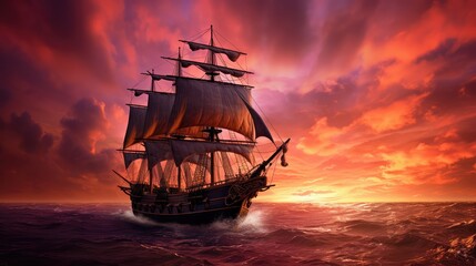 ocean pirate ship sky