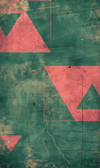 Red triangles on a green grungy textured background.