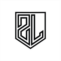 ZL Letter Logo monogram shield geometric line inside shield isolated style design