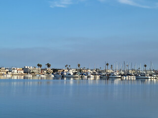 Fototapeta na wymiar Mission Bay marina as seen from Bahia Point Beach, San Diego, California