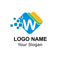 Initial W Letter and Wallet with Digital Pixel for Technology, Digital Payment, Transaction Logo Idea