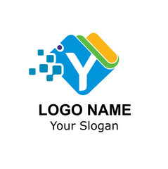 Fototapeta premium Initial Y Letter and Wallet with Digital Pixel for Technology, Digital Payment, Transaction Logo Idea