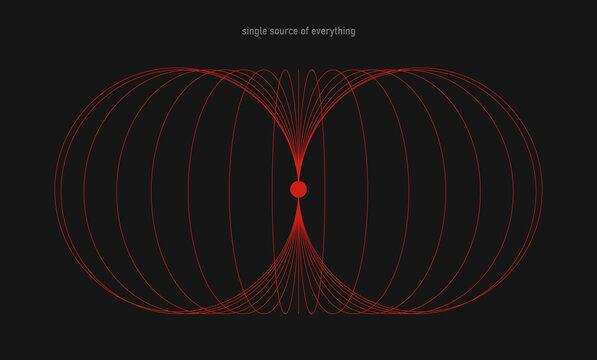 Geometric lines forming abstract structure against black background titled single source of everything. Modern aesthetics, minimalist art. Vector design for creative cover, poster and ad