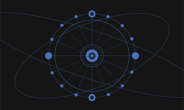 Abstract geometric shapes, circles and dots against blue background. Modern aesthetics, minimalist art. Vector design for creative cover, poster and ad