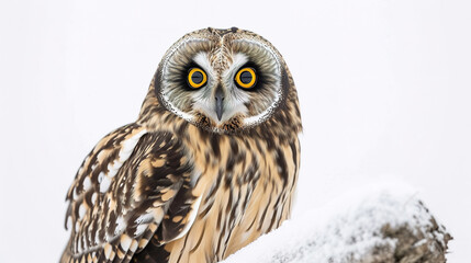 Banner of a short eared owl on white background