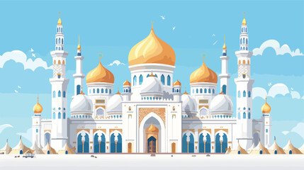Arabian palace with white walls towers and golden - obrazy, fototapety, plakaty