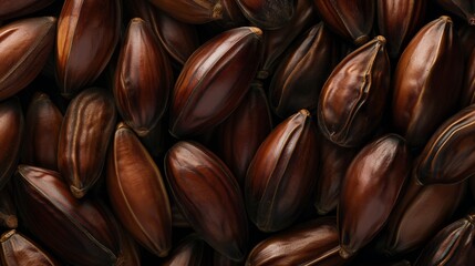 A detailed arrangement of date seeds, highlighting their elongated shape and texture. 8k - obrazy, fototapety, plakaty