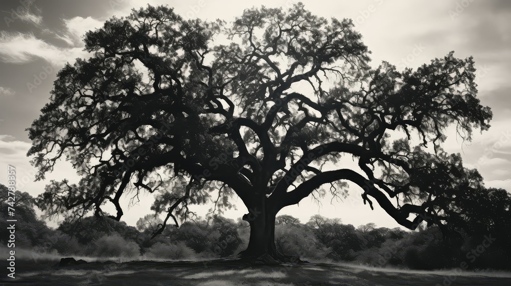 Wall mural contrast black and white photo oak tree