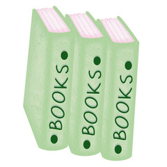 Three green books drawn by hand