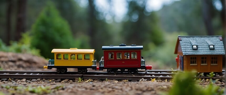 Photo realistic Toy train macro close up shot 