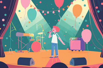 A kid on the stage in singing performance, Generative Ai