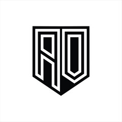 AO Letter Logo monogram shield geometric line inside shield design template