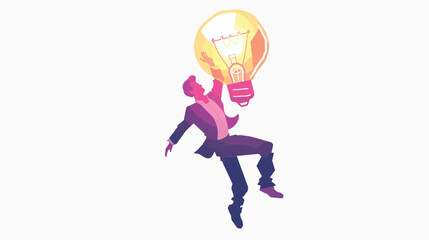 Fototapeta na wymiar businessman jump lightbulb idea head. flat vector