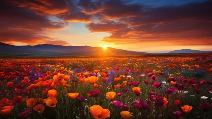 Fotobehang bloom field of wild flowers © PikePicture