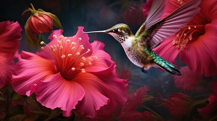 Fototapeta premium garden flower and hummingbird