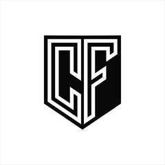 CF Letter Logo monogram shield geometric line inside shield design template