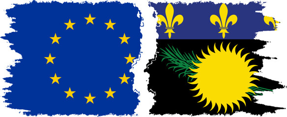 Guadeloupe and European Union grunge flags connection vector