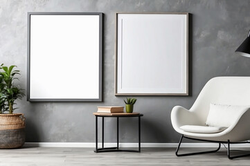 Mockup frame close up in living room interior, 3d render