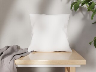 Blank white soft square pillow, front view, mockup for your design, home decor