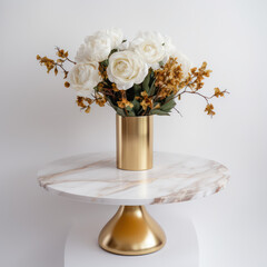marble coffee table with gold dry  flower vase on top