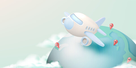 Naklejka premium Global Adventures Await: A Whimsical Journey Across the Skies
