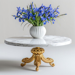 marble coffee table with flower vase on top