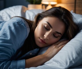 woman sleeping on the bed. Generative AI