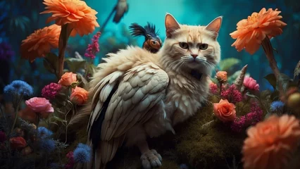 Fotobehang Wonderland Bird Cat © alhaitham