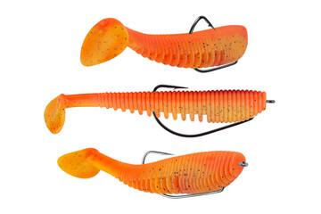 set silicone fishing bait in the form of a fish isolated from the background