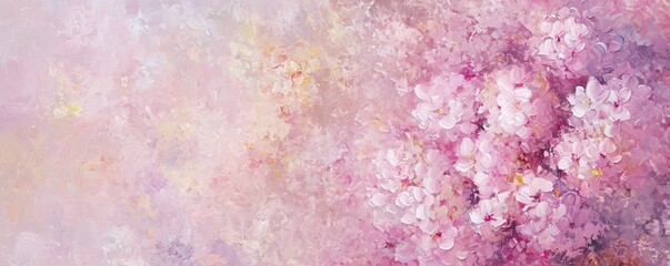 Flower background in vintage painting style with empty space for your text. Soft pink lilac banner.