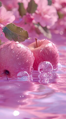 fresh pastel pink apples in the fresh water 