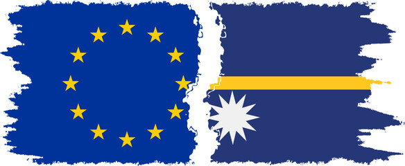 Nauru and European Union grunge flags connection vector