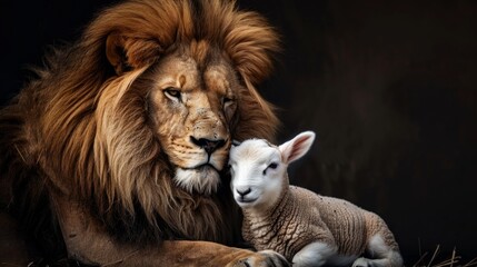 realistic illustration of a lion next to a lamb, expressing protection generative ai