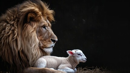 realistic illustration of a lion next to a lamb, expressing protection generative ai