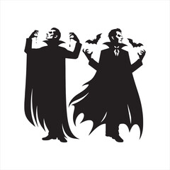 Spine-Chilling Halloween Vampire Set of Silhouette - Unveiling the Elegance of Darkness through Halloween Vampire Illustration
