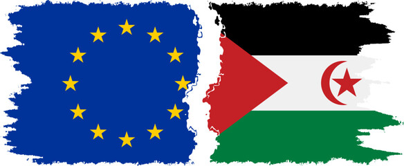 Western Sahara and European Union grunge flags connection vector