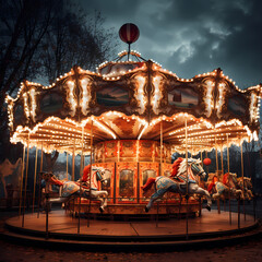 A vintage carousel at a carnival.
