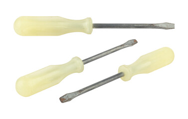 set screwdriver, old rubber-handled screwdriver, isolate
