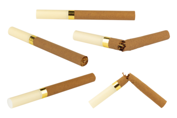 set cigarette with filter in dark cigarette paper isolated from background	