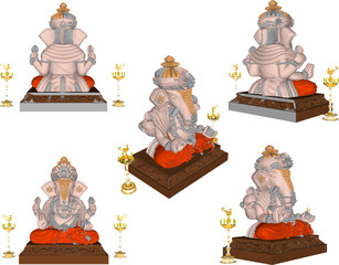 Vector illustration sketch of altar design for worshiping god goddess ganesha - obrazy, fototapety, plakaty