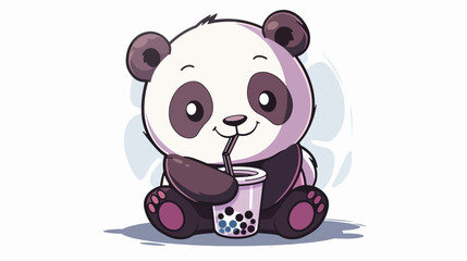 Cute Panda Sipping Boba Milk Tea cartoon vector 