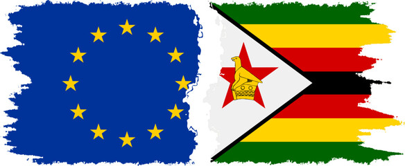 Zimbabwe and European Union grunge flags connection vector