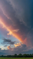 Fototapeta na wymiar Urban Twilight Symphony: City Skyline Embraced by Billowing Clouds 