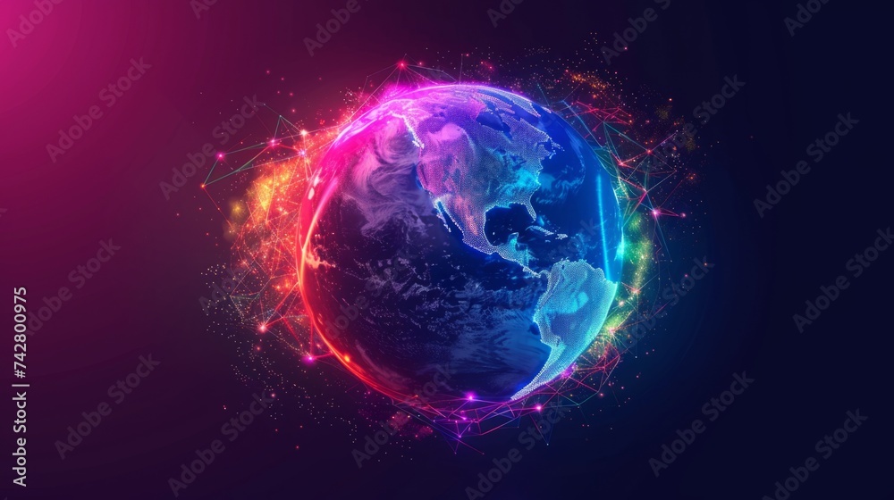 Wall mural planet earth simulating virtual connectivity generative ai