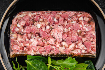 meat terrine slice pate Campagne meat loaf pork meat pie tasty fresh healthy eating cooking appetizer meal food snack on the table copy space food background