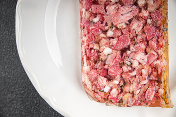 meat terrine slice pate Campagne meat loaf pork meat pie tasty fresh healthy eating cooking appetizer meal food snack on the table copy space food background
